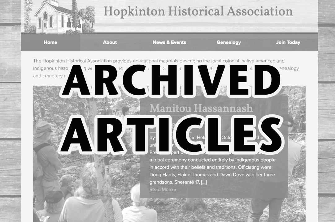 to the Hopkinton Historical Association Hopkinton Historical